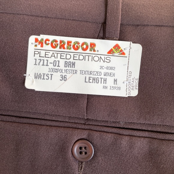 Vintage NWT McGregor Men's Brown Polyester Pants - 36 x 29.5 - Waist 36 Length M - Picture 8 of 9